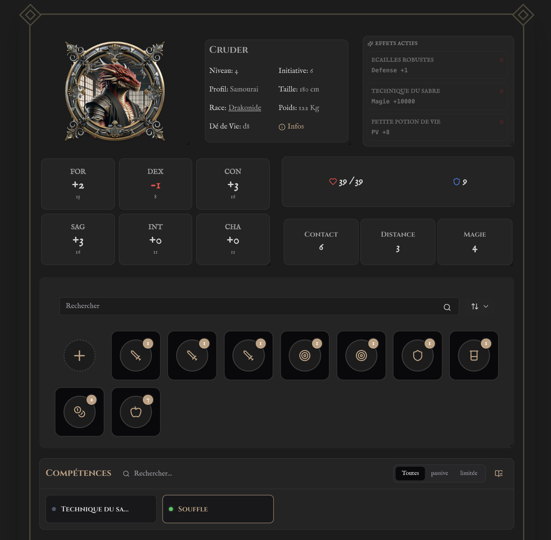 Fiche de personnage personnalisable